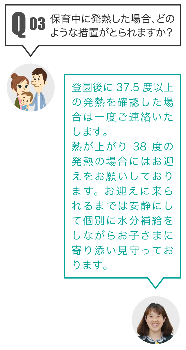 Q3 保育中に発熱した場合、どのような措置がとられますか？